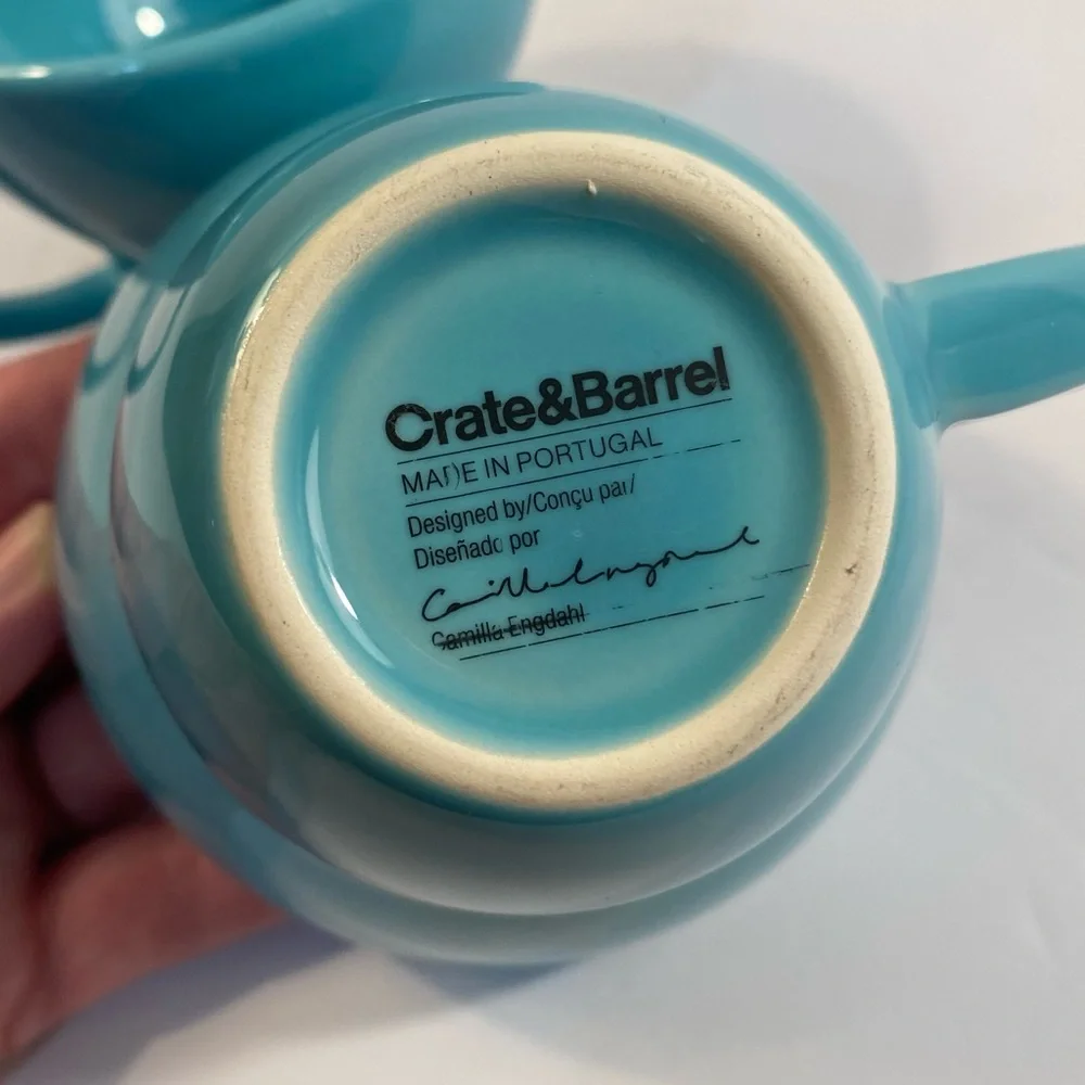 Crate & Barrel Camilla Engdahl Coffee Tea Cups Mugs in Turquoise Blue Set of 2
